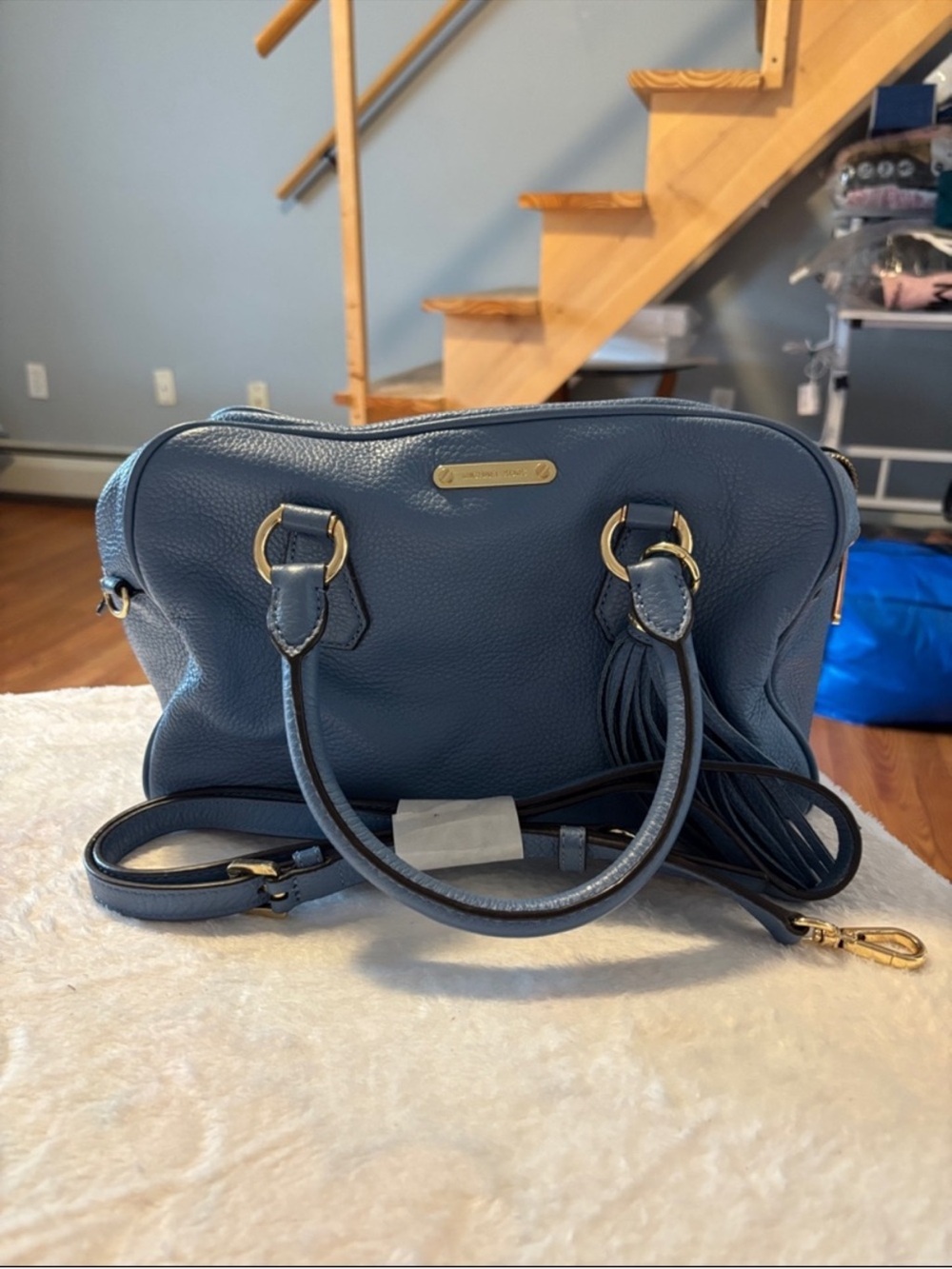 Michael Kors Blue Leather Satchel Handbag with Tassel